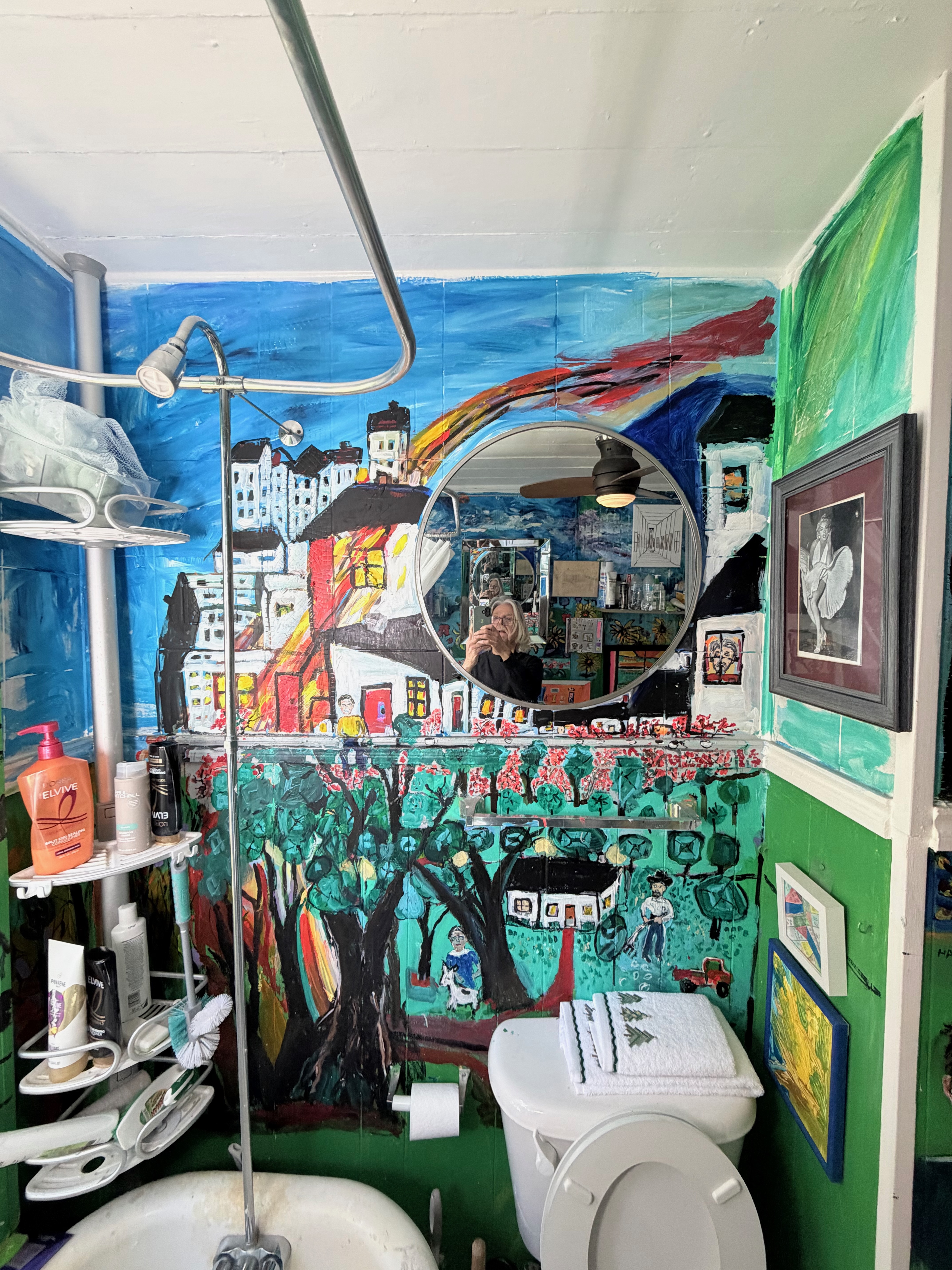 Bathroom with painted murals