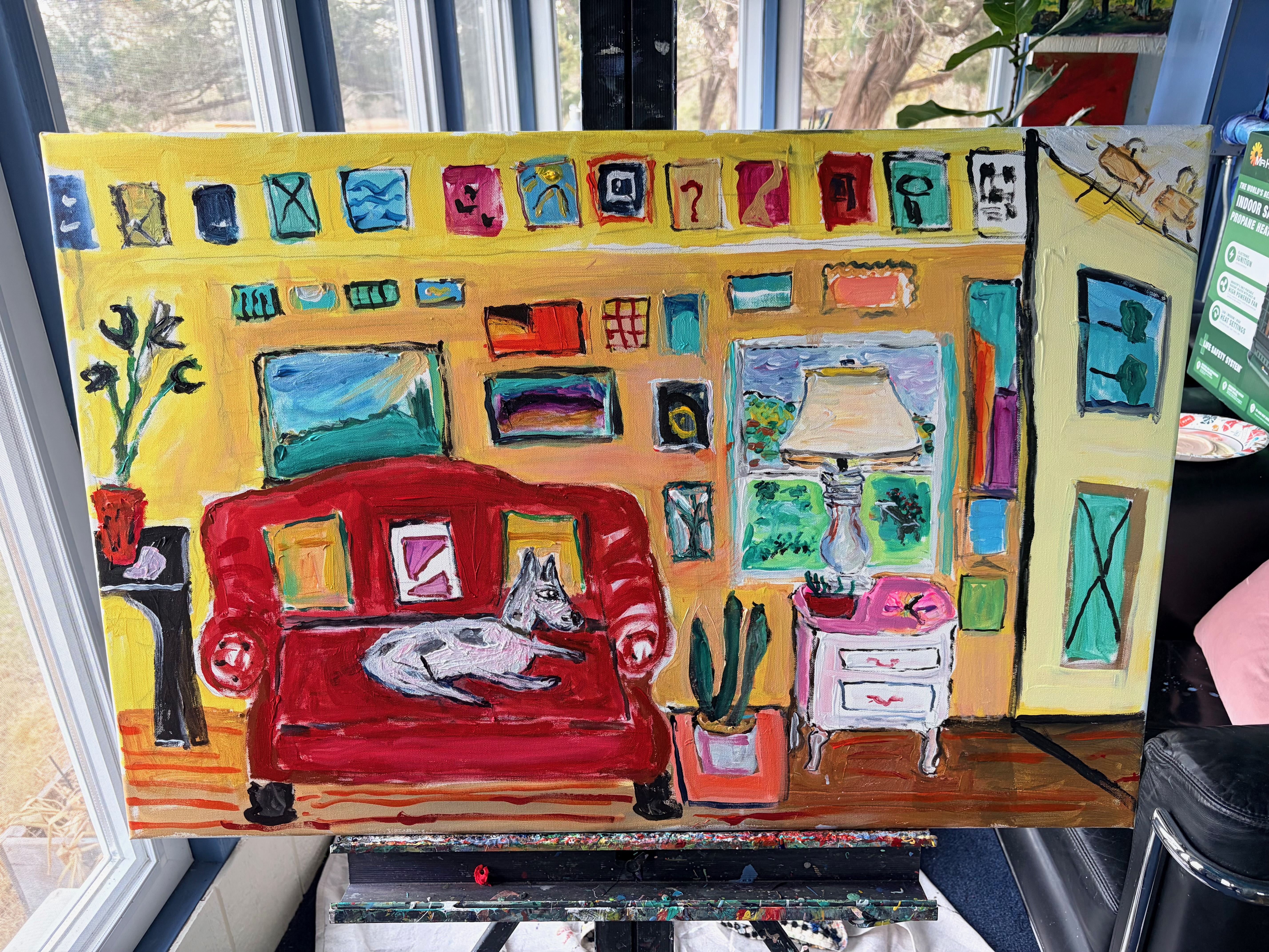 Canvas painting — living room with red couch